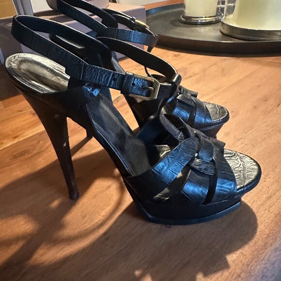 YSL Black Leather 6" heels - Picture 3 of 4